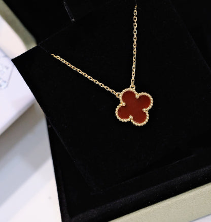 [Vicky]CLOVER 15MM CARNELIAN SINGLE FLOWER NECKLACE