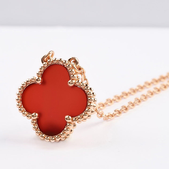 [Vicky]CLOVER 15MM CARNELIAN SINGLE FLOWER NECKLACE