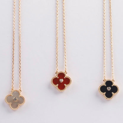 [Vicky]CLOVER 15MM DIAMOND CARNELIAN NECKLACE