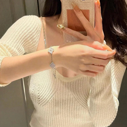 [Vicky] CLOVER 5 MOTIF PURPLE CHALCEDONY BRACELET COLLECTION