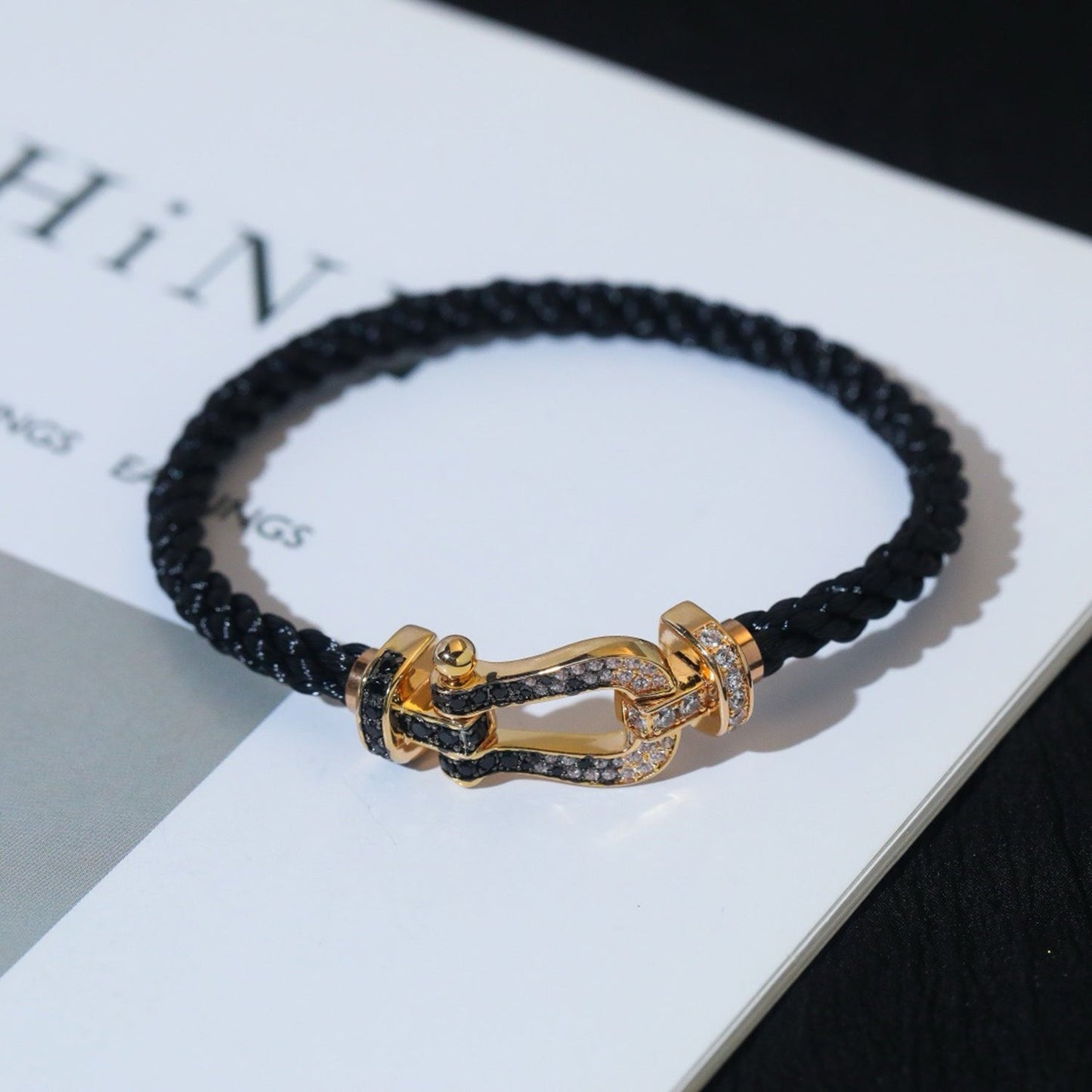 [Vicky]FORCE LARGE HORSESHOE BLACK WHITE DIAMOND BRACELET SILVER