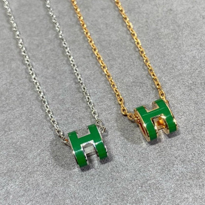 [Vicky]POP H GREEN NECKLACE SILVER AND GOLD