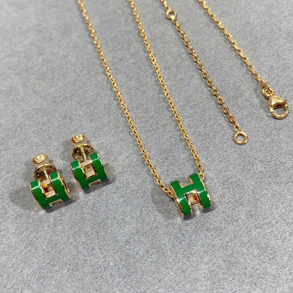 [Vicky]POP H GREEN NECKLACE SILVER AND GOLD