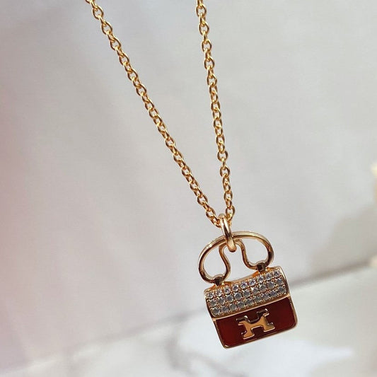 [Vicky]CONSTANCE RED PEDANT PINK GOLD NECKLACE