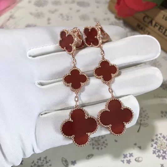 [Vicky]CLOVER 3 MOTIF CARNELIAN DROP EARRINGS