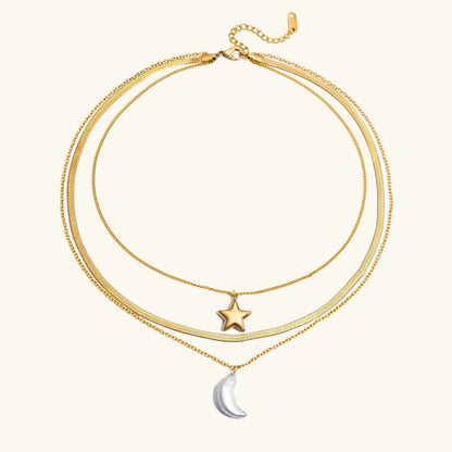 [Royal Vicky]Cirra Sun & Moon Layered Gold Necklace