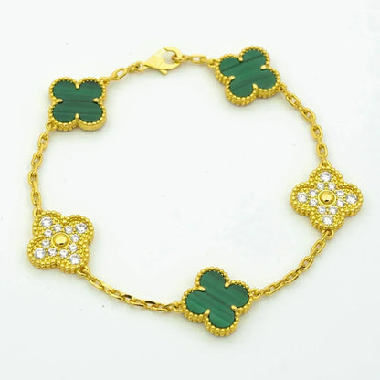 [Vicky] CLOVER 5 MOTIF MALACHITE BRACELET COLLECTION