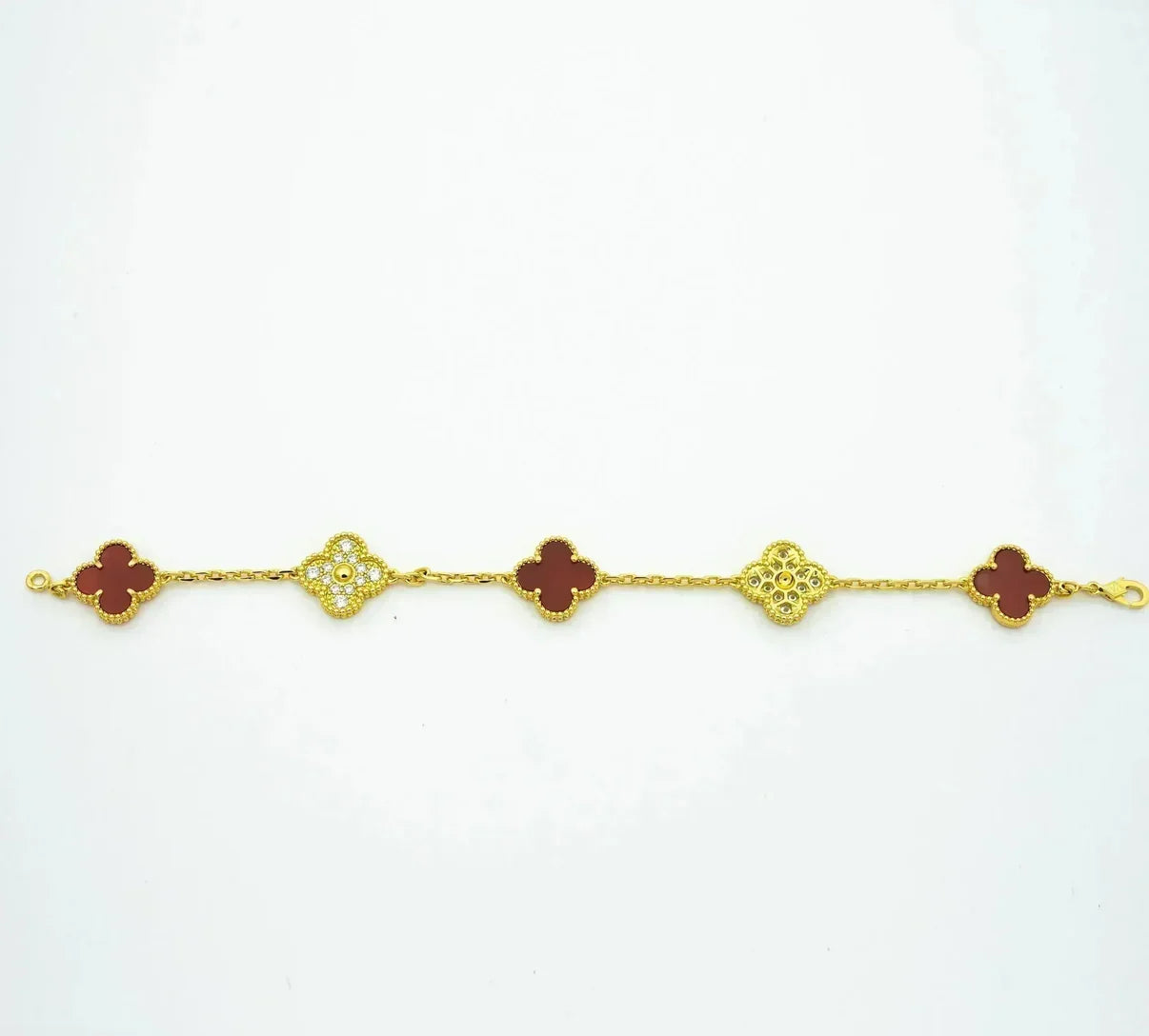 [Vicky] CLOVER 5 MOTIF RED CORNELIAN BRACELET COLLECTION