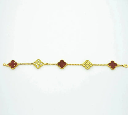 [Vicky] CLOVER 5 MOTIF RED CORNELIAN BRACELET COLLECTION