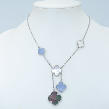 [Vicky]CLOVER MOP CHALCEDONY NECKLACE SILVER 6 MOTIF