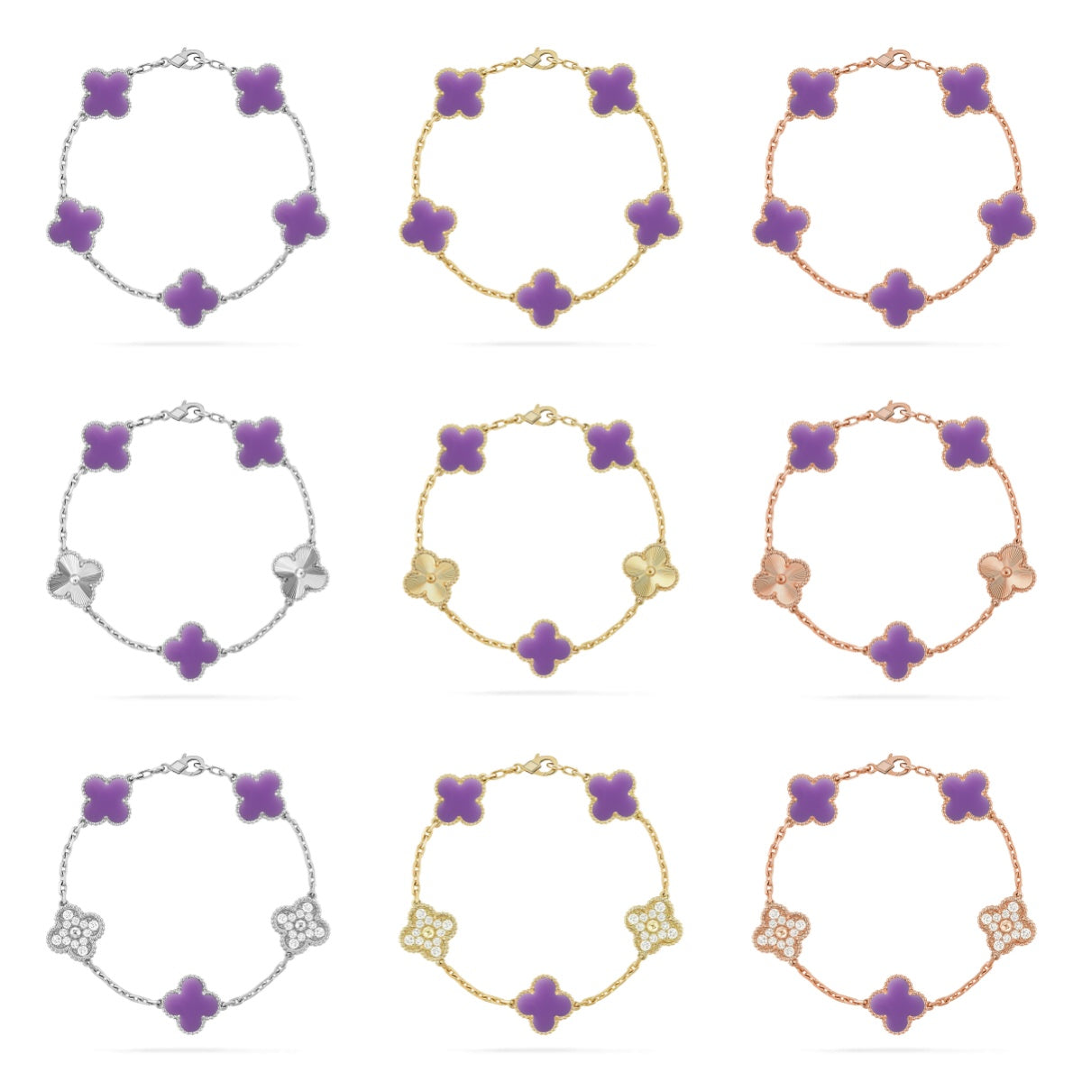 [Vicky]CLOVER 5 MOTIF LIGHT PURPLE BRACELET COLLECTION
