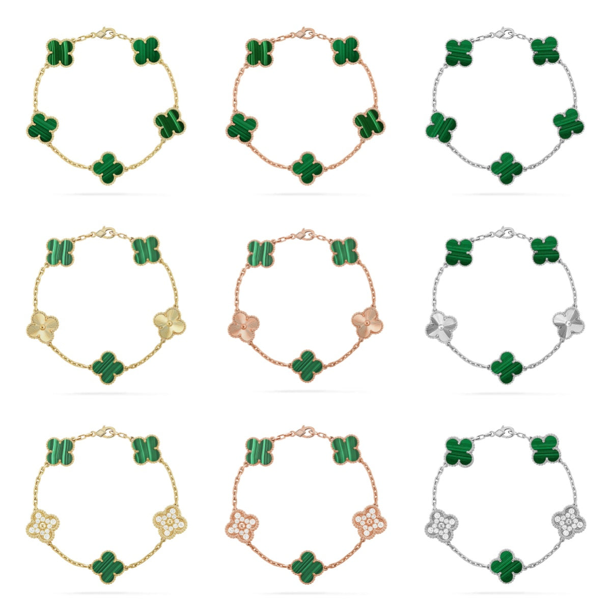 [Vicky] CLOVER 5 MOTIF MALACHITE BRACELET COLLECTION