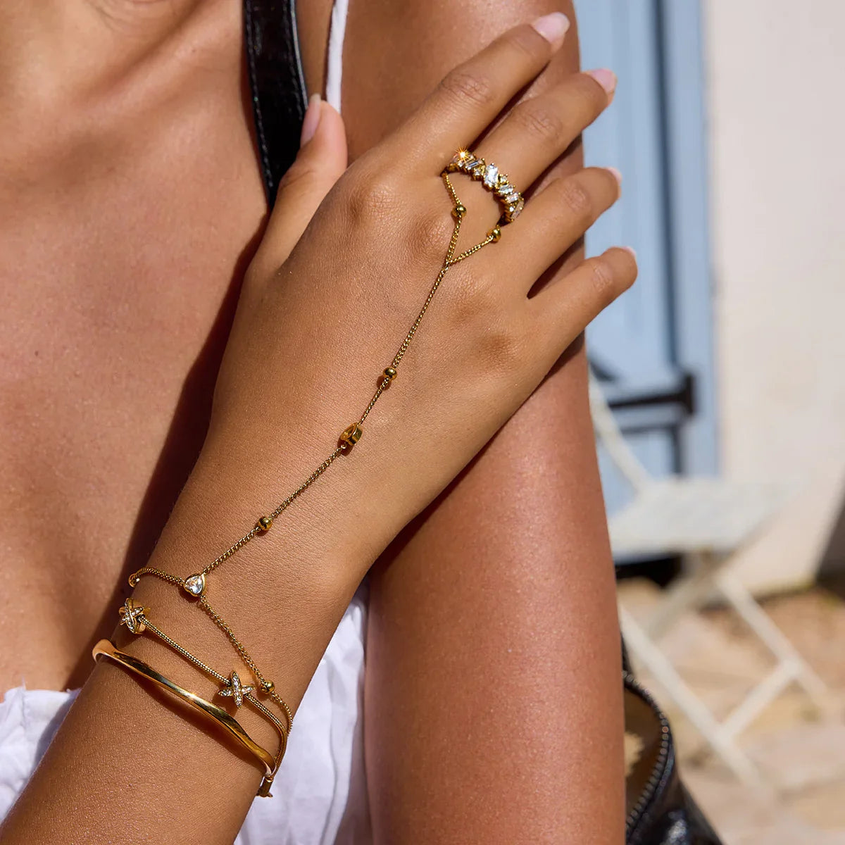 [Royal Vicky]Brienne Diamond Cross Herringbone Bracelet
