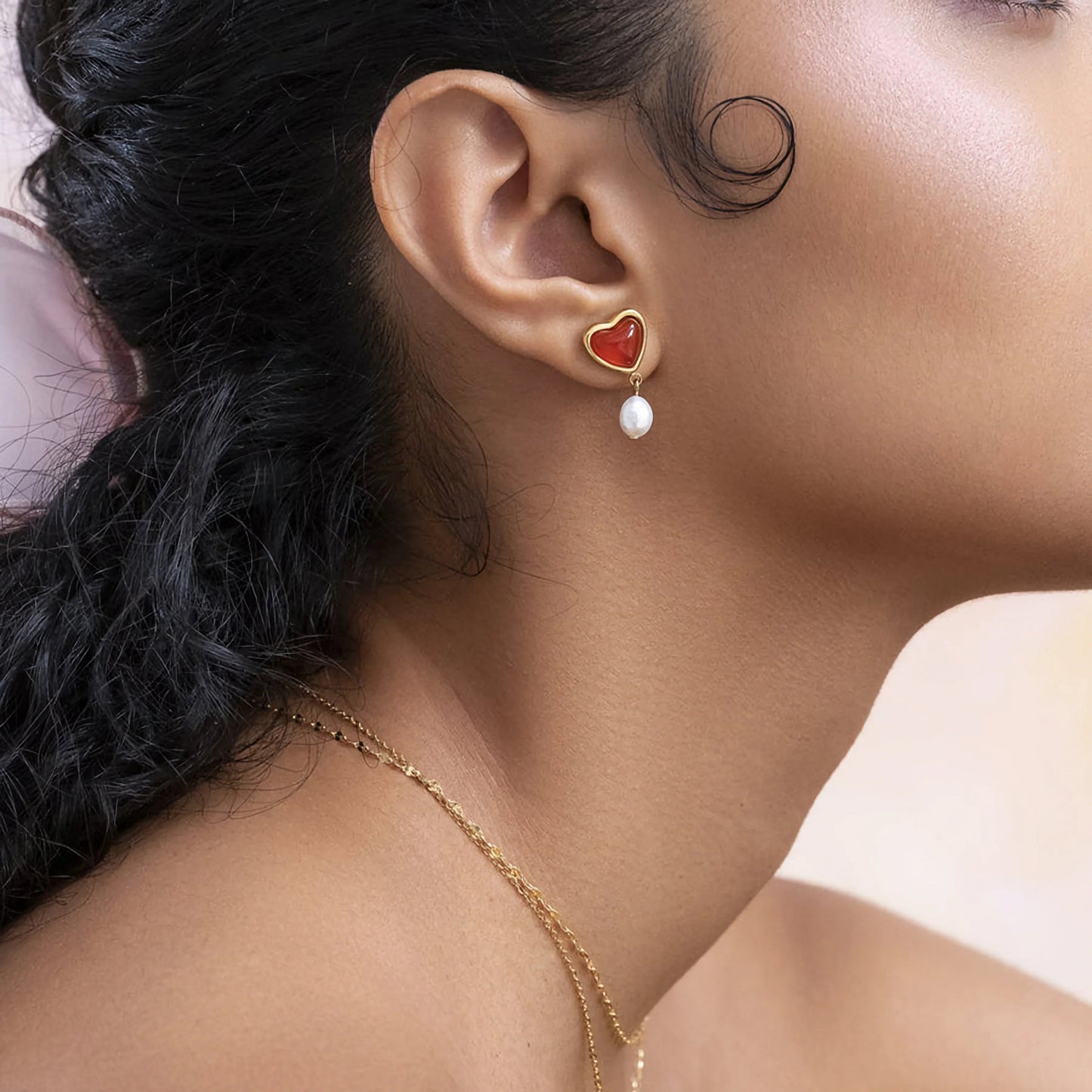 [Royal Vicky]Sabina Pearl Heart Gold Earrings