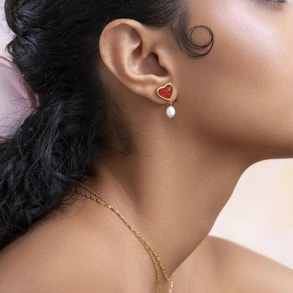[Royal Vicky]Sabina Pearl Heart Gold Earrings