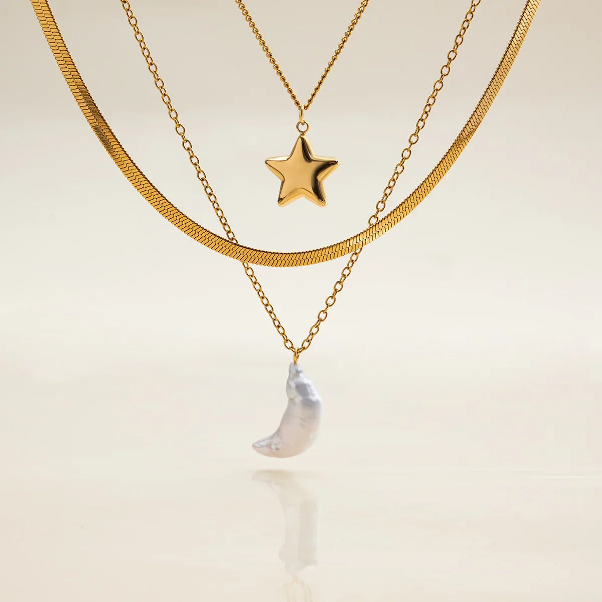 [Royal Vicky]Cirra Sun & Moon Layered Gold Necklace