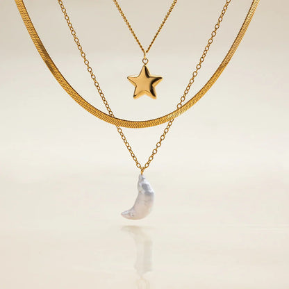[Royal Vicky]Cirra Sun & Moon Layered Gold Necklace