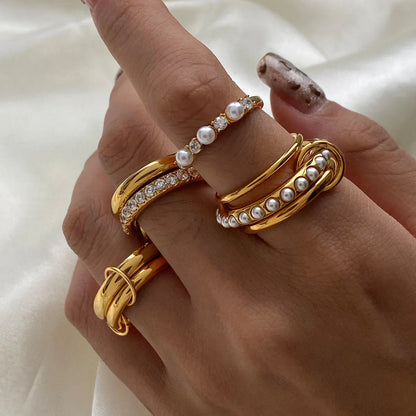 [Royal Vicky]Mikayla Stacked Freshwater Pearl Ring