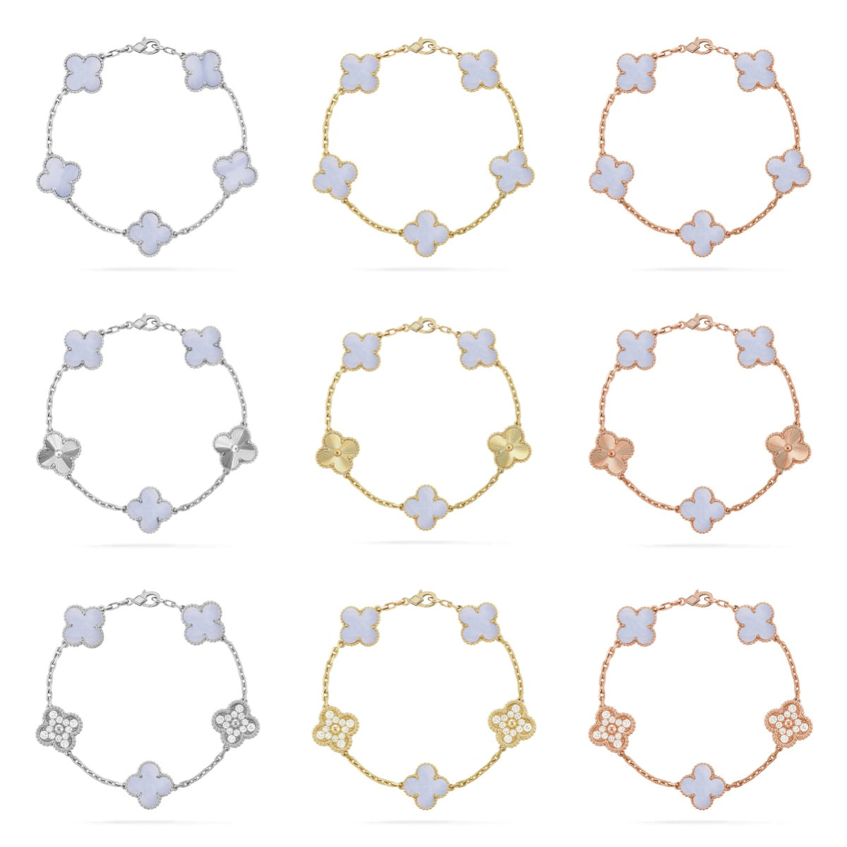 [Vicky] CLOVER 5 MOTIF PURPLE CHALCEDONY BRACELET COLLECTION