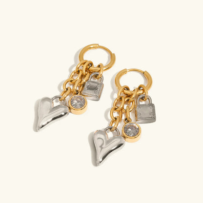 [Royal Vicky]Sarah Heart & Lock Gold Earrings