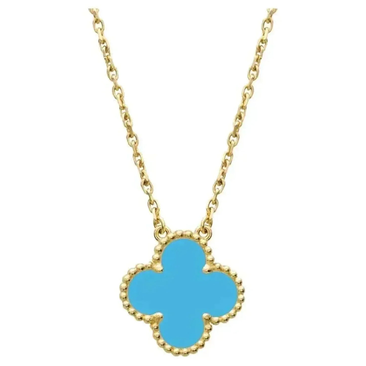 [Vicky]CLOVER 15MM VINTAGE TURQUOISE NECKLACE