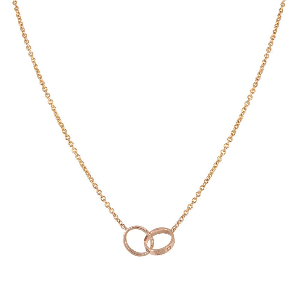 [Vicky]LOVE NECKLACE DOUBLE RING PINK GOLD