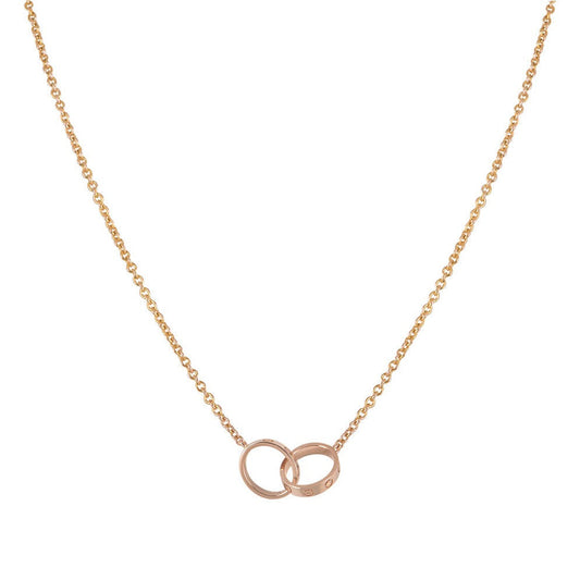 [Vicky]LOVE NECKLACE DOUBLE RING PINK GOLD