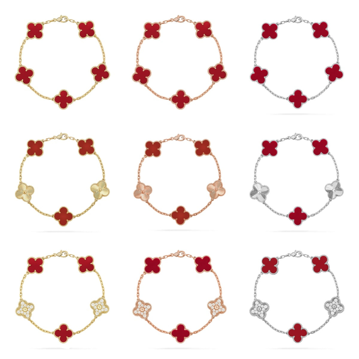 [Vicky] CLOVER 5 MOTIF RED CORNELIAN BRACELET COLLECTION