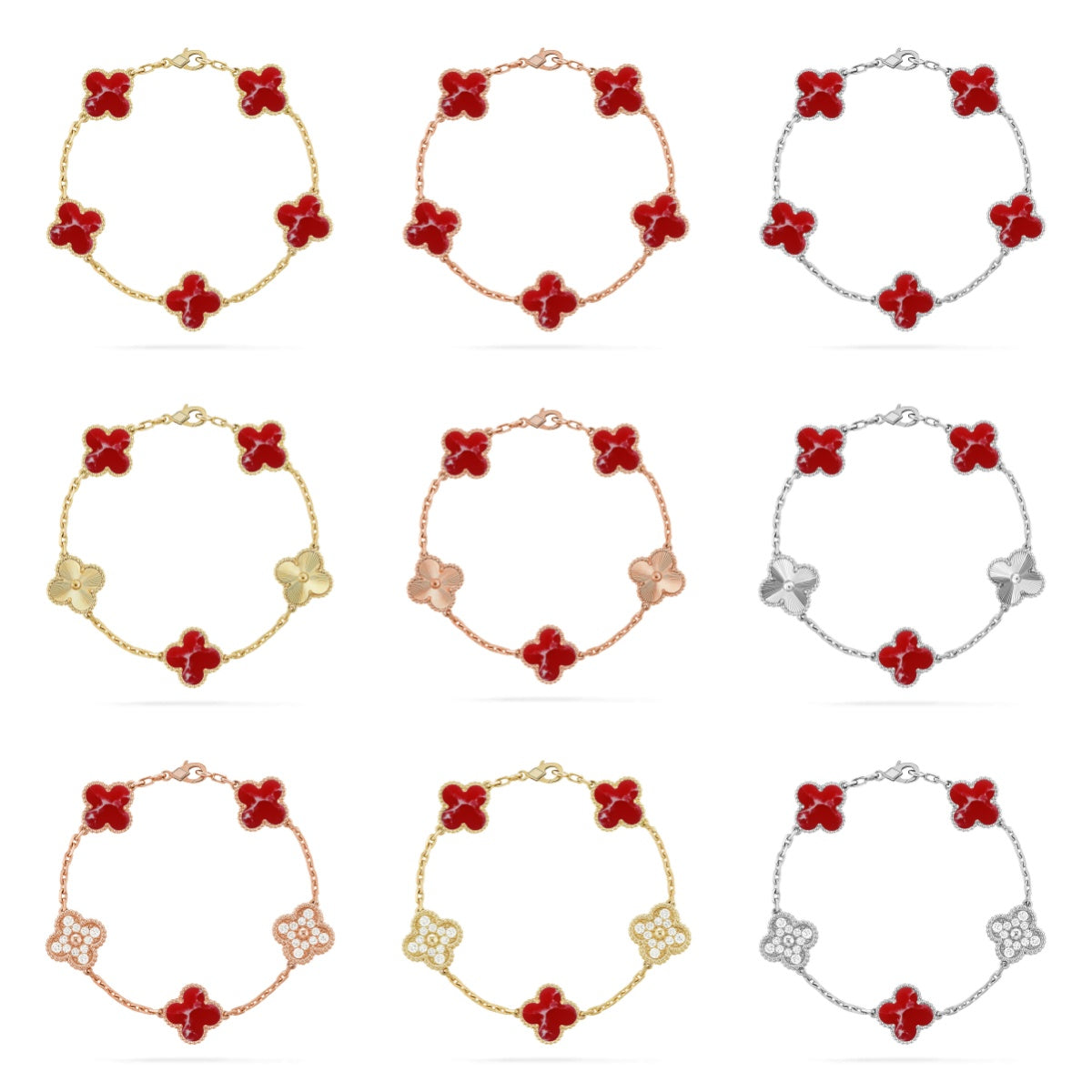 [Vicky]CLOVER 5 MOTIF RED PATTERN BRACELET COLLECTION