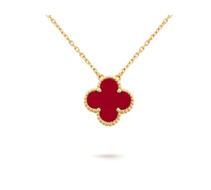 [Vicky]CLOVER 15MM CARNELIAN SINGLE FLOWER NECKLACE