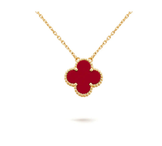 [Vicky]CLOVER 15MM CARNELIAN SINGLE FLOWER NECKLACE