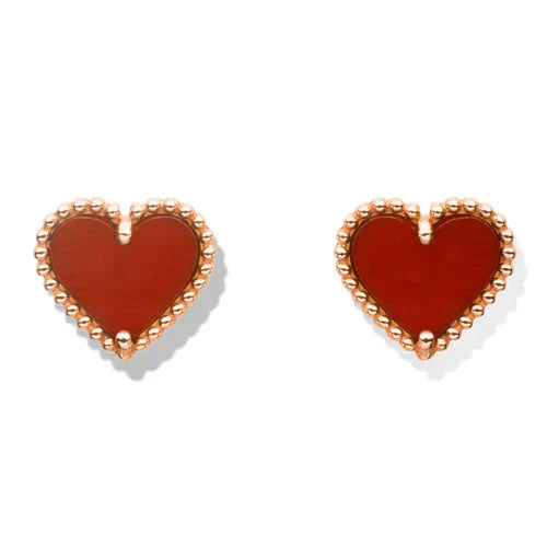 [Vicky]HEART CARNELIAN STUD EARRINGS