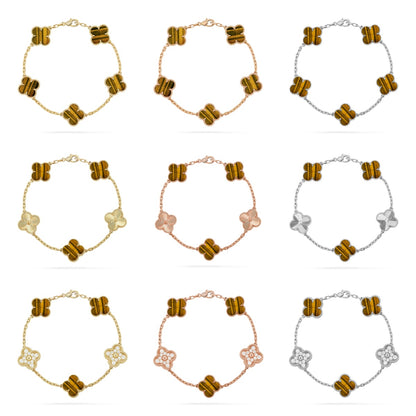 [Vicky] CLOVER 5 MOTIFS TIGER EYE BRACELET COLLECTION