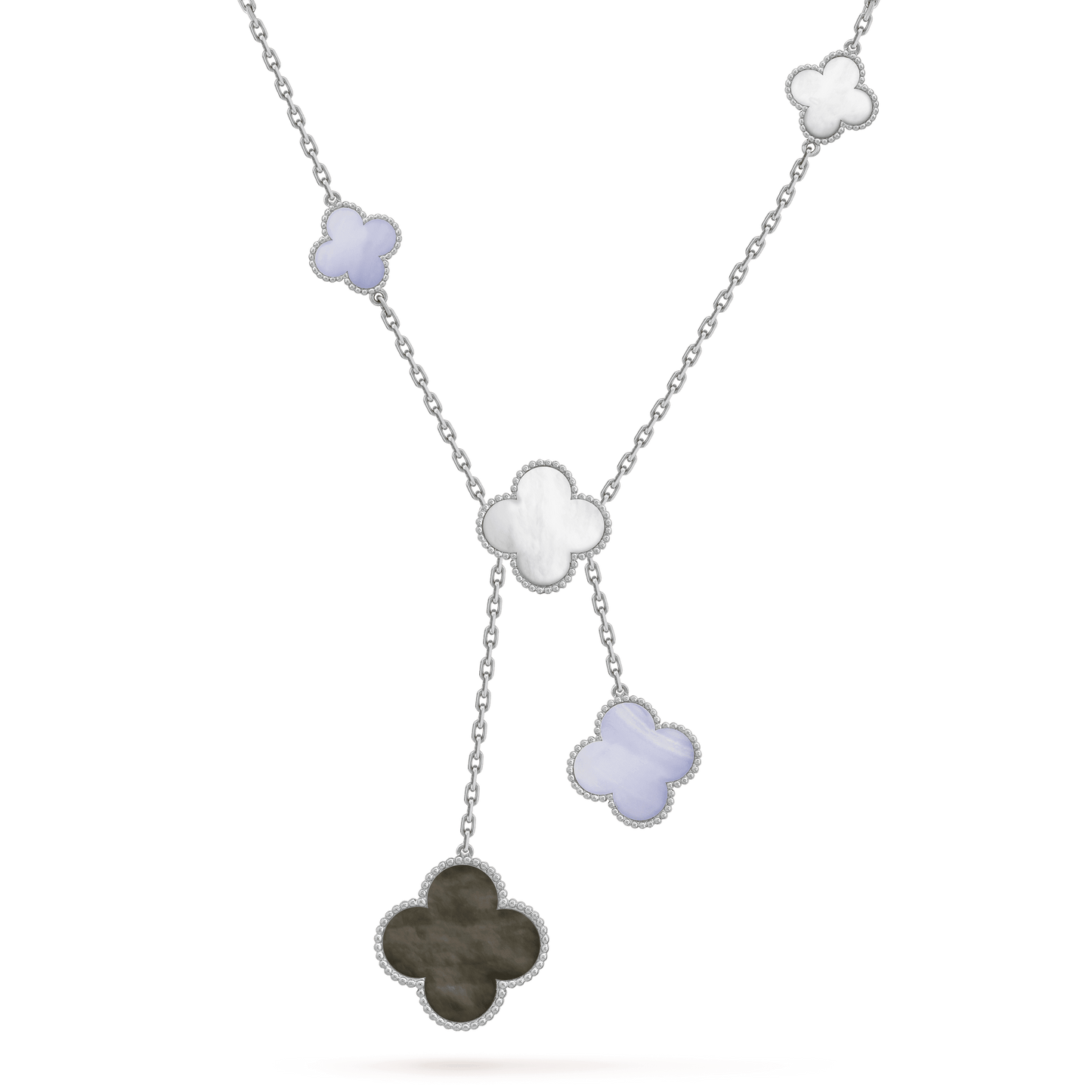 [Vicky]CLOVER MOP CHALCEDONY NECKLACE SILVER 6 MOTIF
