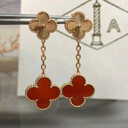 [Vicky]CLOVER 2 MOTIF  LASER CARNELIAN EARRINGS
