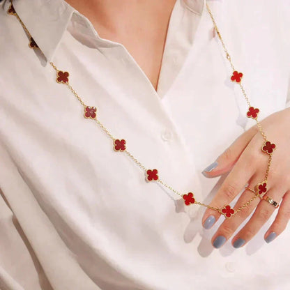 [Vicky]CLOVER 20 MOTIFS CARNELIAN NECKLACE