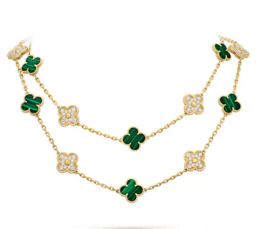 [Vicky]CLOVER 20 MOTIFS MALACHITE DIAMOND NECKLACE