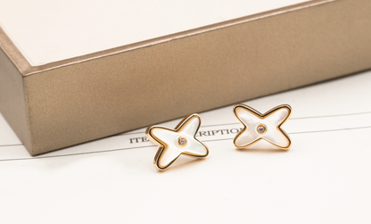 [Vicky]JEUX DE WHITE MOP PINK GOLD DIAMOND EARRINGS