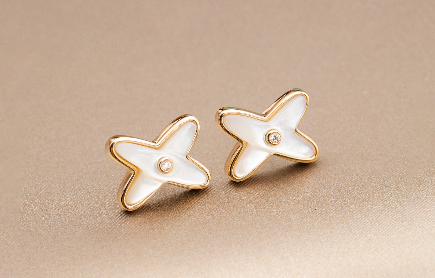 [Vicky]JEUX DE WHITE MOP ROSE GOLD DIAMOND EARRINGS