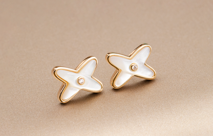 [Vicky]JEUX DE WHITE MOP PINK GOLD DIAMOND EARRINGS
