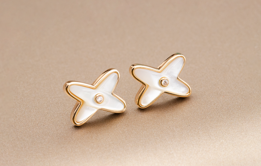 [Vicky]JEUX DE WHITE MOP PINK GOLD DIAMOND EARRINGS