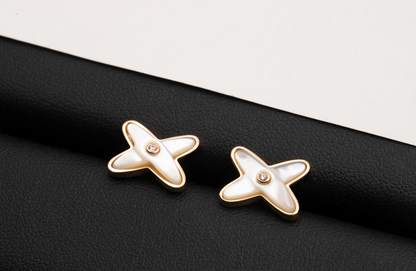 [Vicky]JEUX DE WHITE MOP PINK GOLD DIAMOND EARRINGS