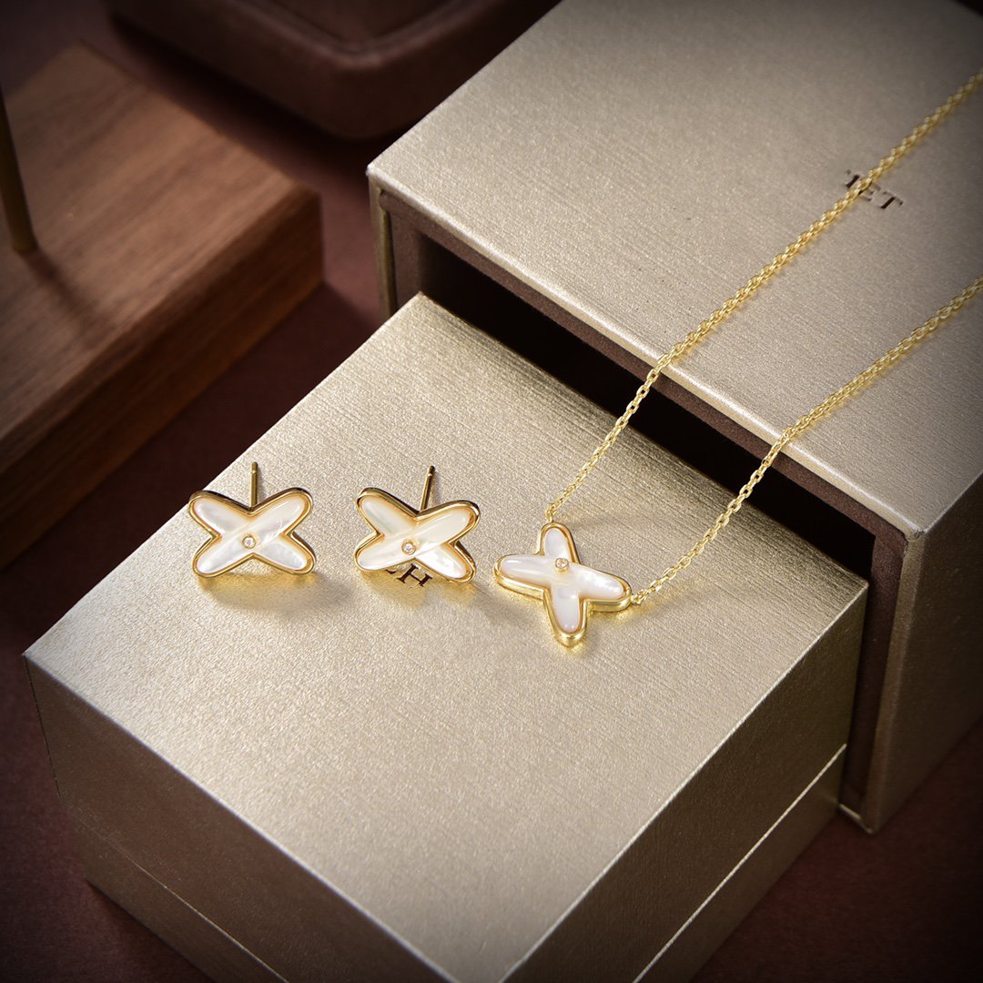 [Vicky]JEUX DE WHITE MOP GOLD DIAMOND EARRINGS