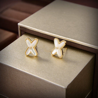 [Vicky]JEUX DE WHITE MOP GOLD DIAMOND EARRINGS
