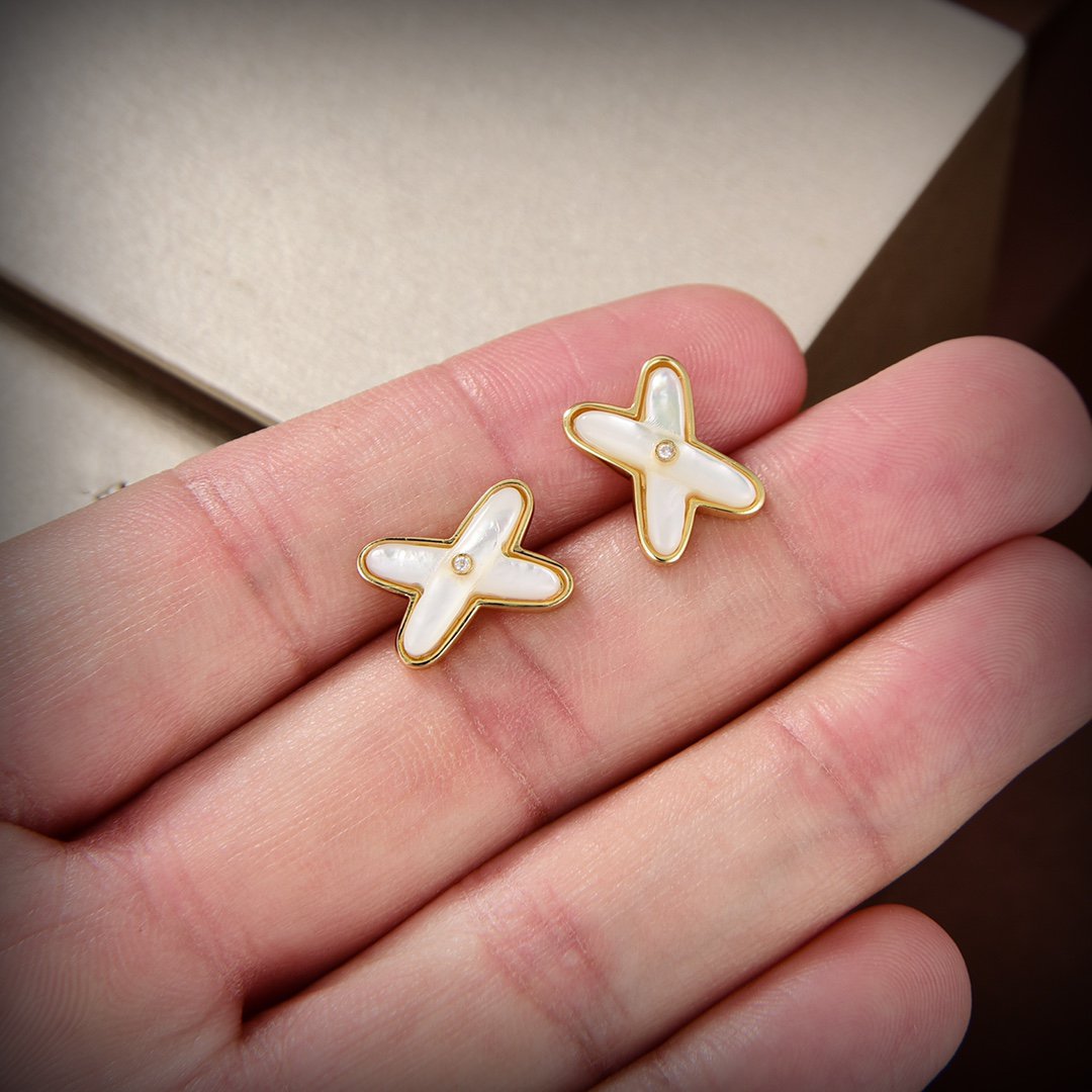 [Vicky]JEUX DE WHITE MOP GOLD DIAMOND EARRINGS