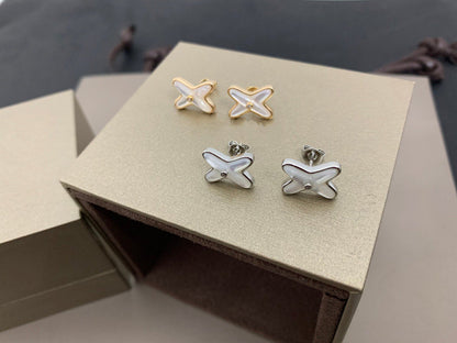 [Vicky]JEUX DE WHITE MOP SILVER DIAMOND EARRINGS