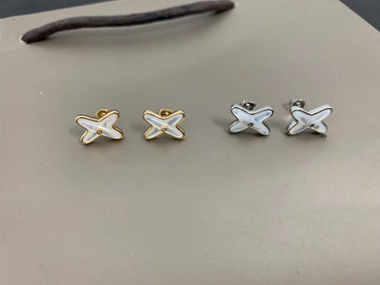 [Vicky]JEUX DE WHITE MOP SILVER DIAMOND EARRINGS