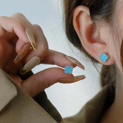 [Vicky]CLOVER MINI 9.5MM TURQUOISE EARRINGS SILVER