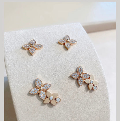 [Vicky]STAR BLOSSOM STUD EARRINGS PINK GOLD DIAMONDS