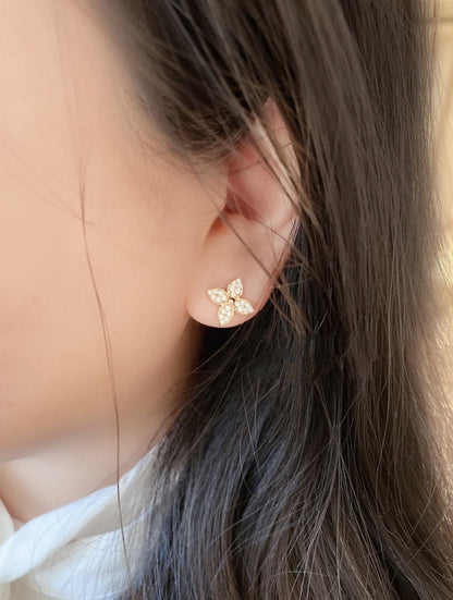 [Vicky]STAR BLOSSOM STUD EARRINGS PINK GOLD DIAMONDS